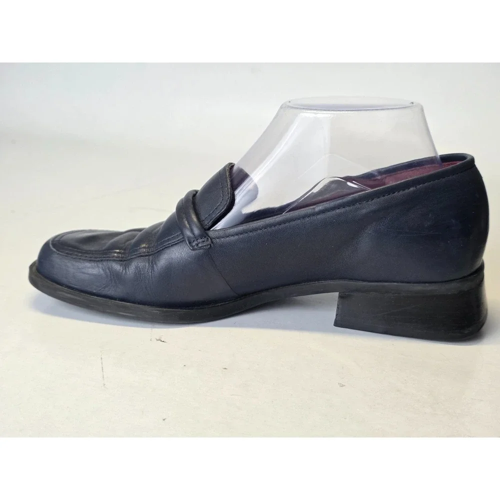 Bandolino Women's Loafers Size 7.5 M Navy Leather Slip‎ On Heels Shoes Vintage